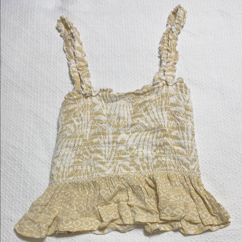 Patrons of Peace Cream Sleeveless Tank Top with Smocked Ruffled Design